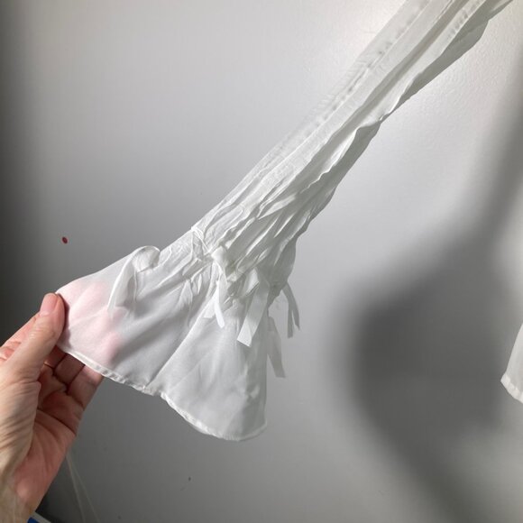 Womens Vintage Notations Crinkle Bow Bead Button Shirt Bell Sleeve M White - Picture 5 of 9